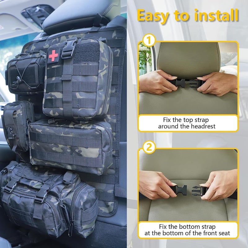 Jimikay Universal Tactical Seat ​Back Organizer Vehicle Molle Panel Organizer Storage Bag with 5 Detachable Molle Pouch for All Vehicel Such as Jeep,Truck,SUV, Car, Ford,Chevy etc - Image 4